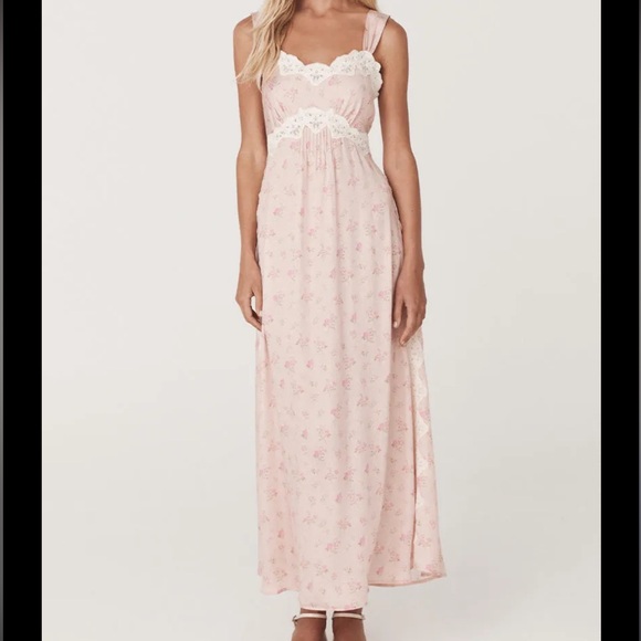 Spell Fleur Slip Dress in Pink | Vintage floral with Cream Lace - Picture 6 of 12